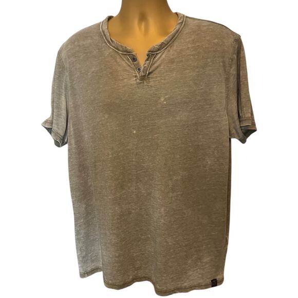 Lucky Brand Venice Burnout Henley Tee Gray Distressed XL Casual Soft Worn - Picture 1 of 6
